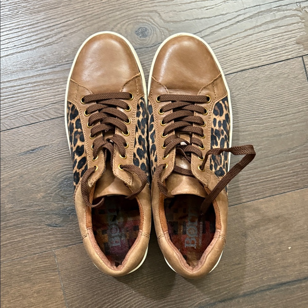 Born Brown & Leopard Leather Women’s Sneakers. Purchased At Bloomingdale’s. New!